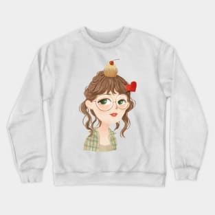 Girl with red heart and cake on head Crewneck Sweatshirt